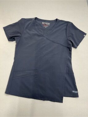 Grey's Anatomy Dark Grey Mock Wrap Scrub Top - Short Sleeve
